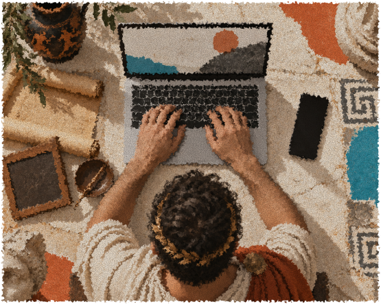 Personnage qui tape sur un ordinateur